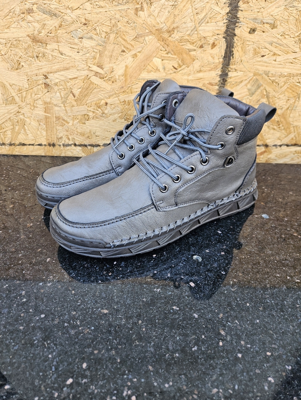 Men's Casual Gray High-Top Lace-Up Boots Size 43